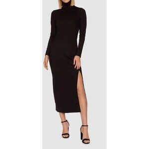 $300 Susana Monaco Women's Black Long Sleeve Turtleneck Slit Midi Dress Size XS